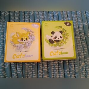 2 Mini Building Block Set Animals with Flower and Moon Lot